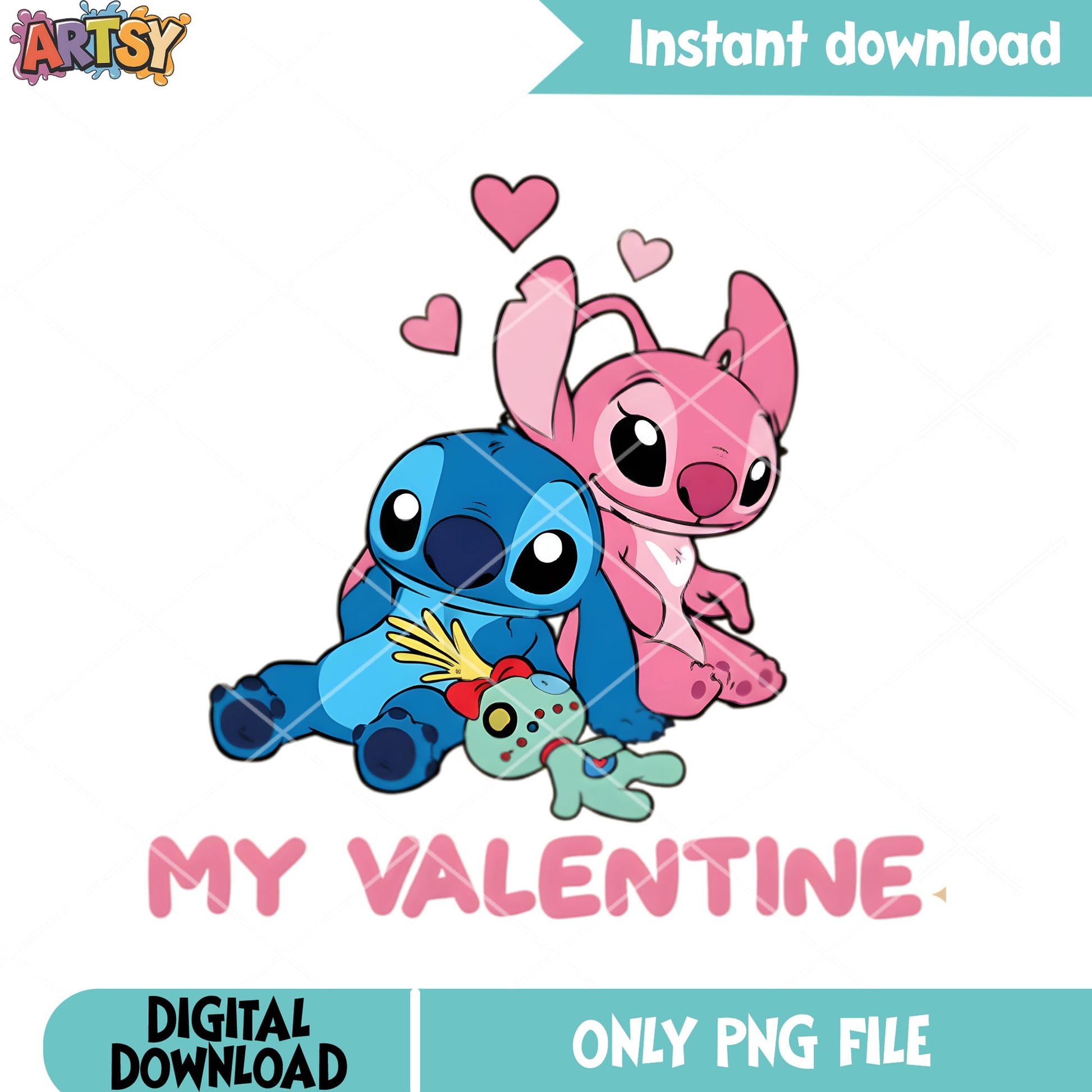 Rested stitch couple valentine png, valentines couple png, love day png