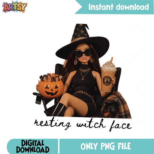 Resting Witch Face PNG, Halloween Witch PNG, Spooky Season PNG