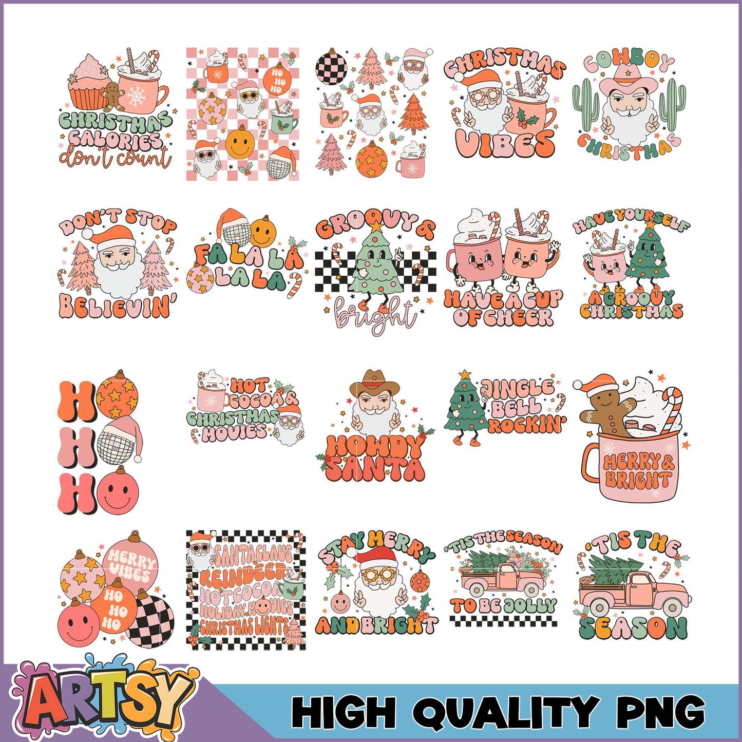 Retro Christmas PNG Bundle 16 Cute Designs
