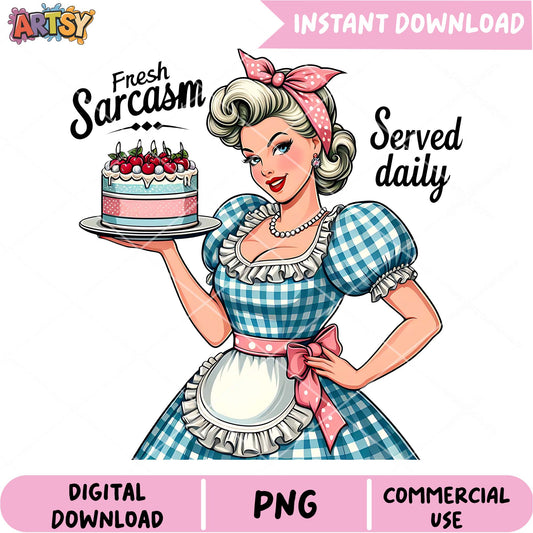 Retro Pinup Girl Cake PNG Sublimation