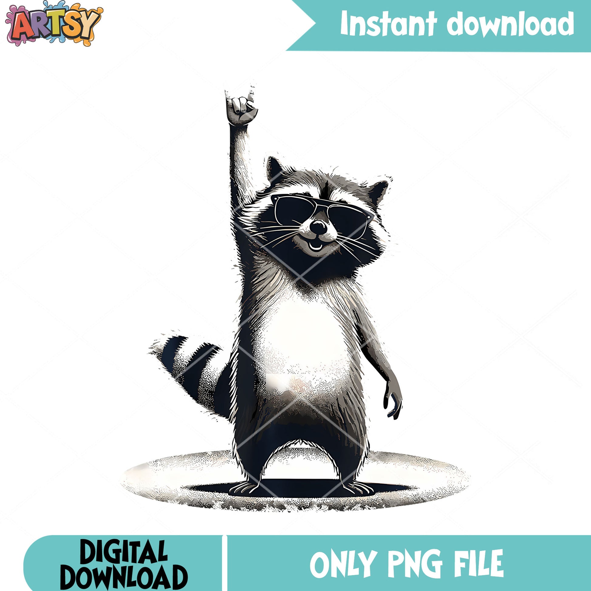 Retro Raccoon Rock Music png, rock n roll​ png, baby racoon png