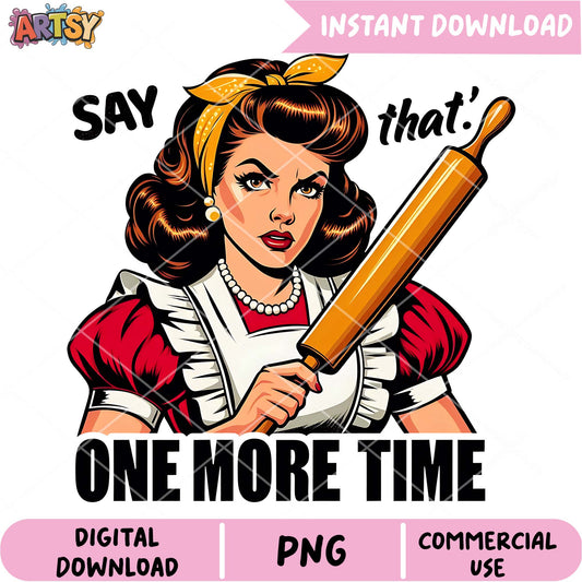 Retro Woman Baking PNG Sublimation Design