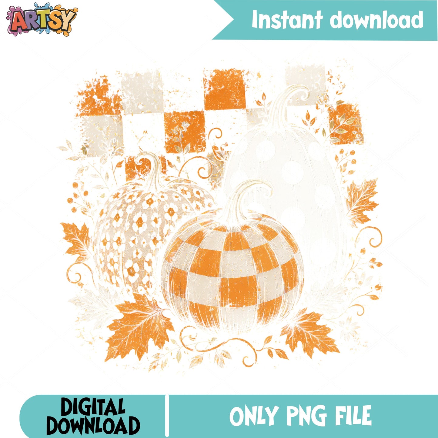 Retro Checkered Pumpkin Fall PNG, Autumn Pumpkin PNG, Halloween PNG