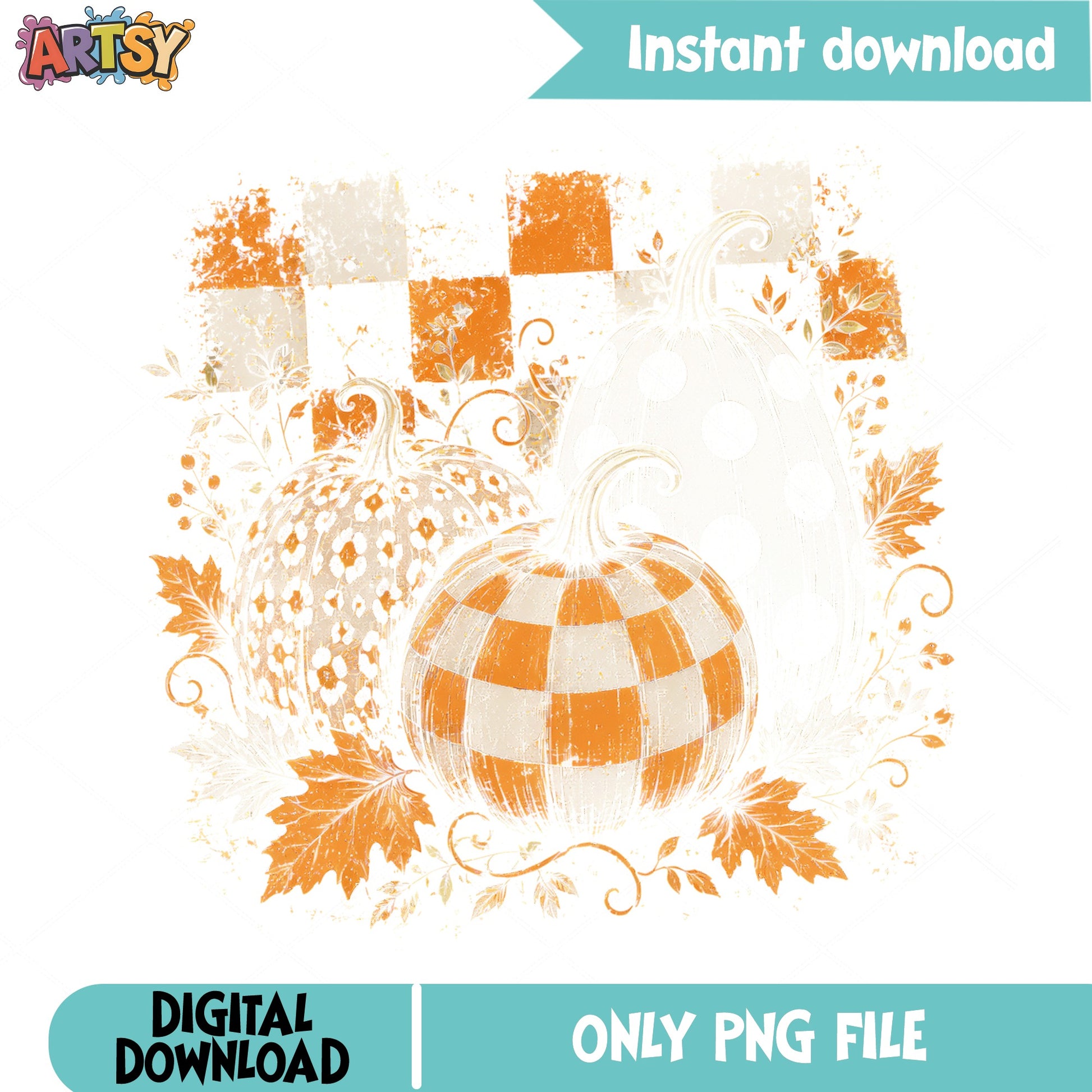 Retro Checkered Pumpkin Fall PNG, Autumn Pumpkin PNG, Halloween PNG