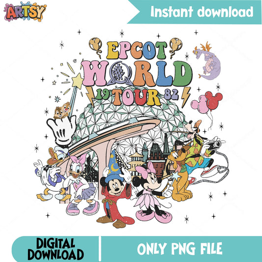 Retro Epcot World Tour PNG, Mickey And Friends PNG, Disney PNG