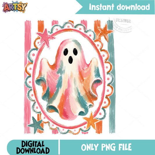 Retro Groovy Ghost Halloween PNG, Cute Ghost PNG, Spooky PNG