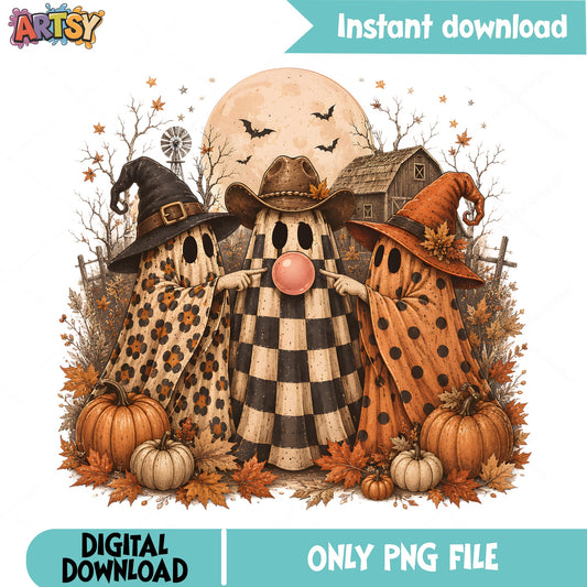 Retro Halloween Ghost Cowboy PNG, Spooky Ghost PNG, Halloween PNG