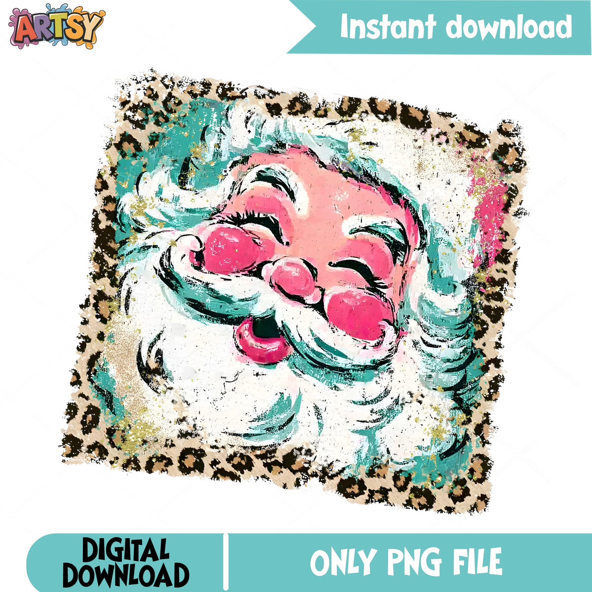 Retro Santa Claus Leopard PNG, Christmas Santa PNG, Boho PNG
