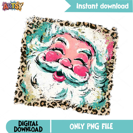 Retro Santa Claus Leopard PNG, Christmas Santa PNG, Boho PNG