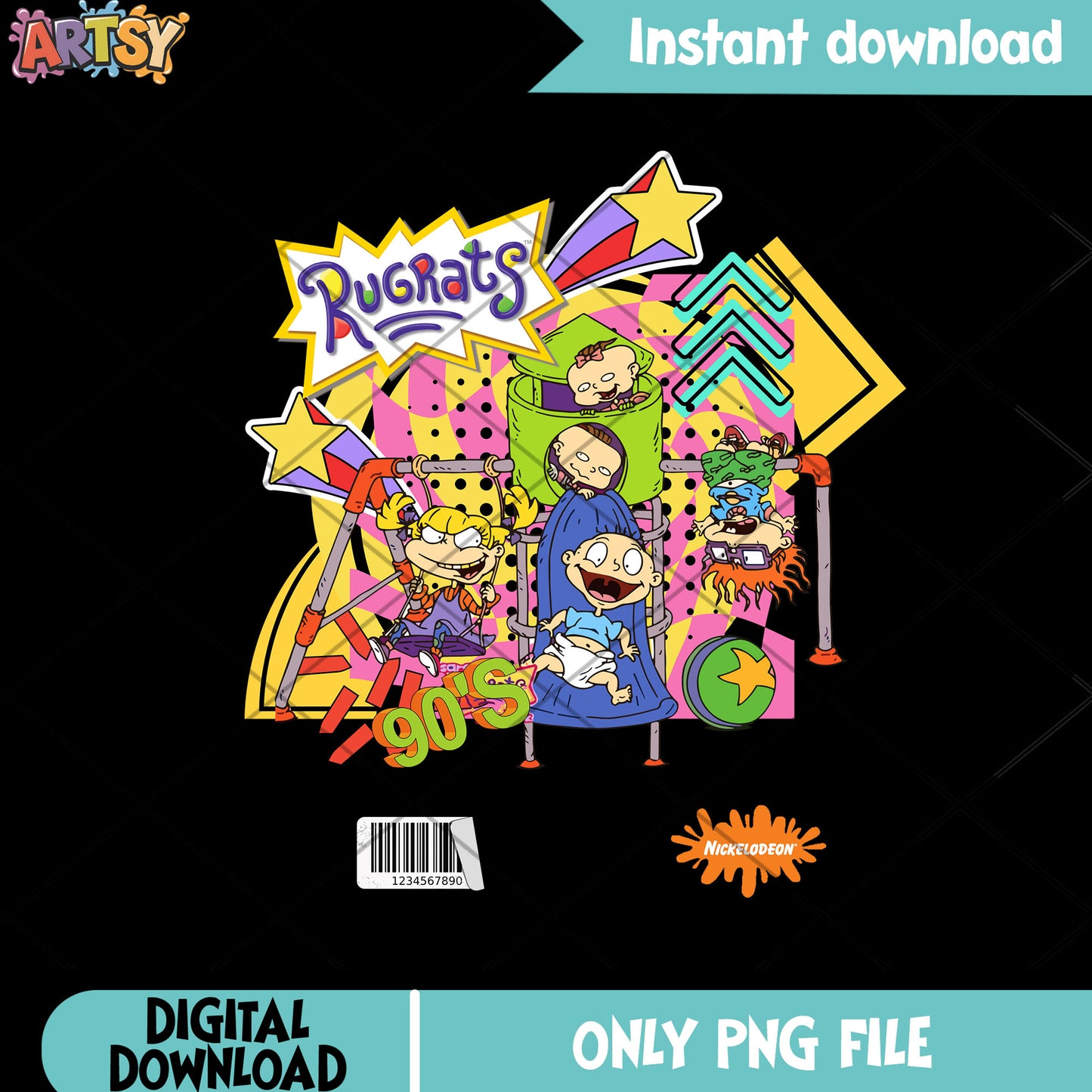 Retro baby png, 90s style png, Rugrats cast characters png