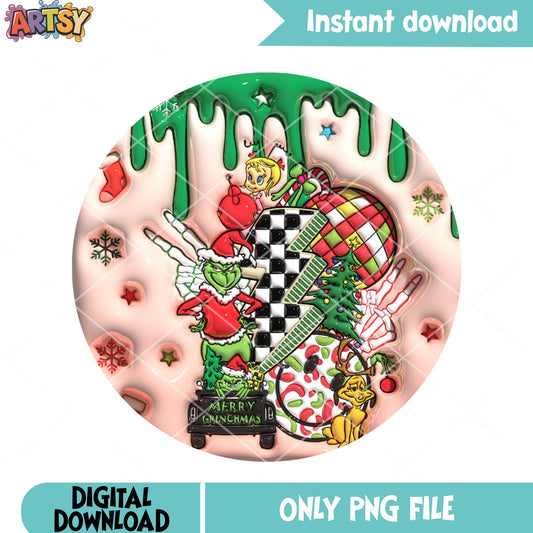 Retro christmas collage png, grinch christmas tree​ png, grinch png
