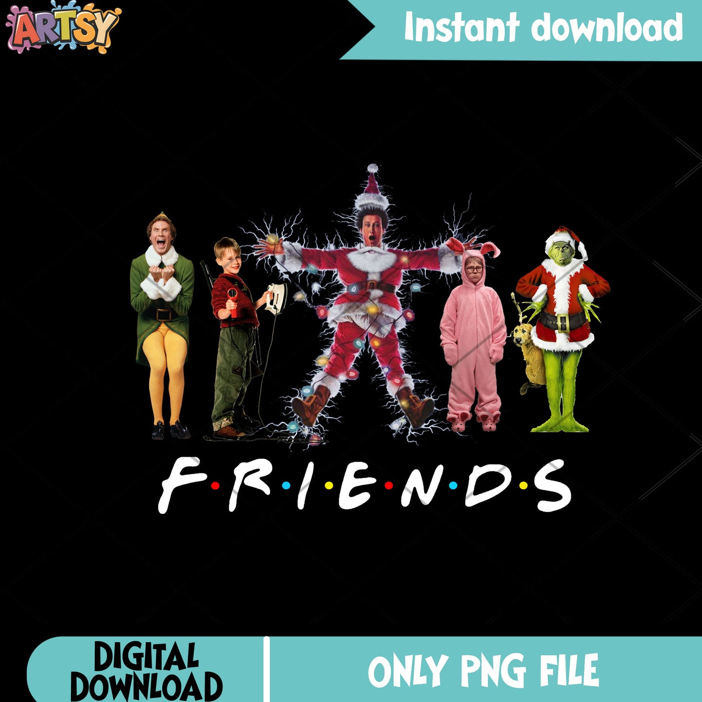 Retro friends shock png, santa christmas png, ralphie png