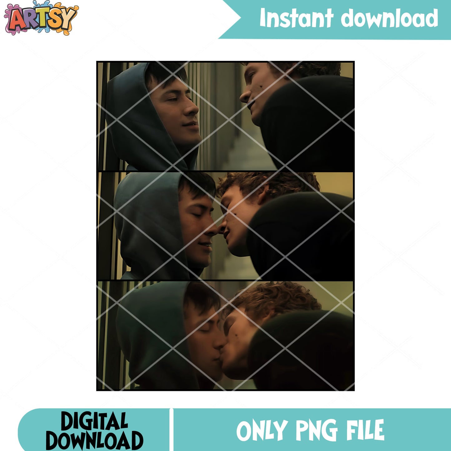 Retro gay film kiss png, hockey romance png, gay couple png