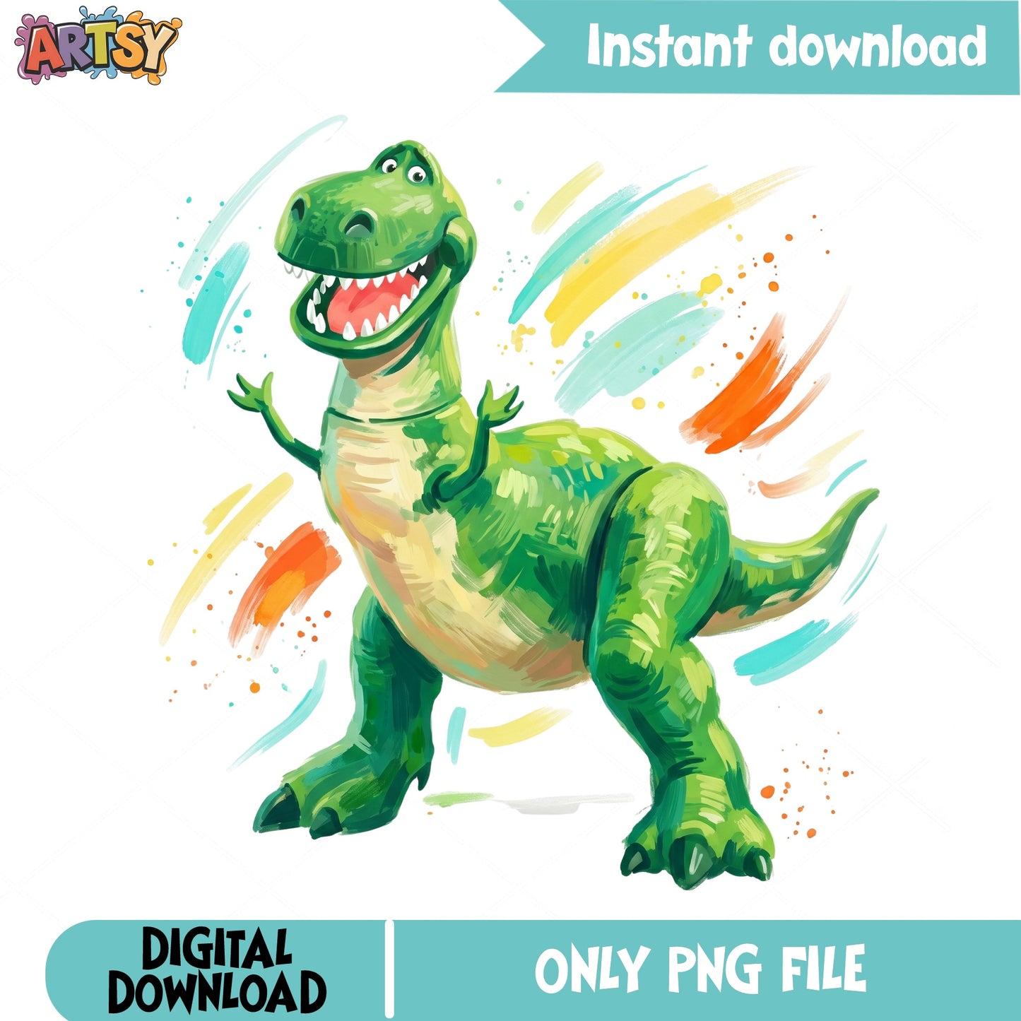 Rex Toy Story PNG, Dinosaur Watercolor PNG, Toy Story PNG