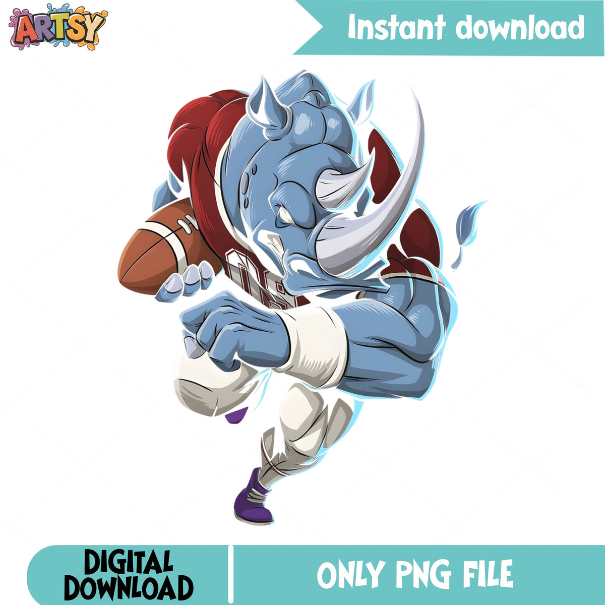 Rhino Football Player Mascot PNG, Football Clipart PNG, Sport PNG