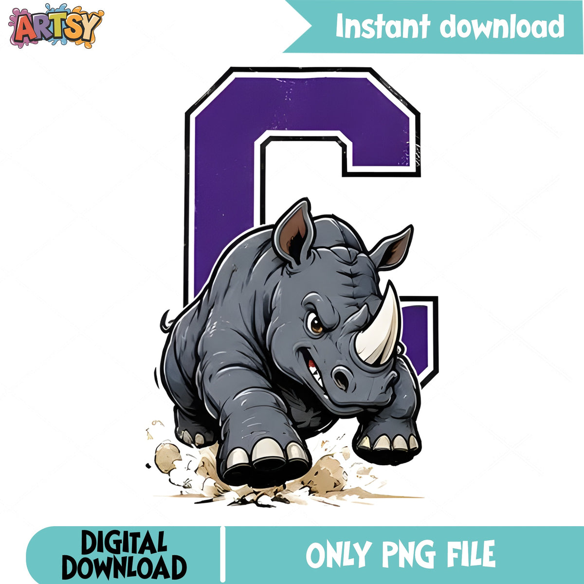 Rhino Mascot Letter C PNG, School Sports Mascot PNG, Team PNG