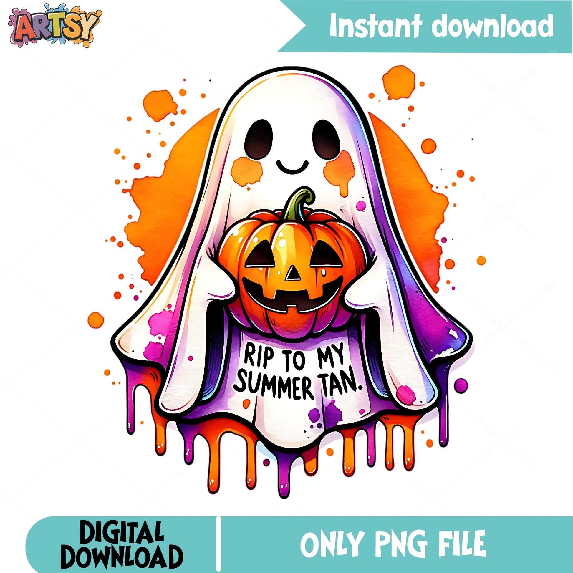 Rip To My Summer Tan Ghost PNG, Halloween PNG, Funny Ghost PNG