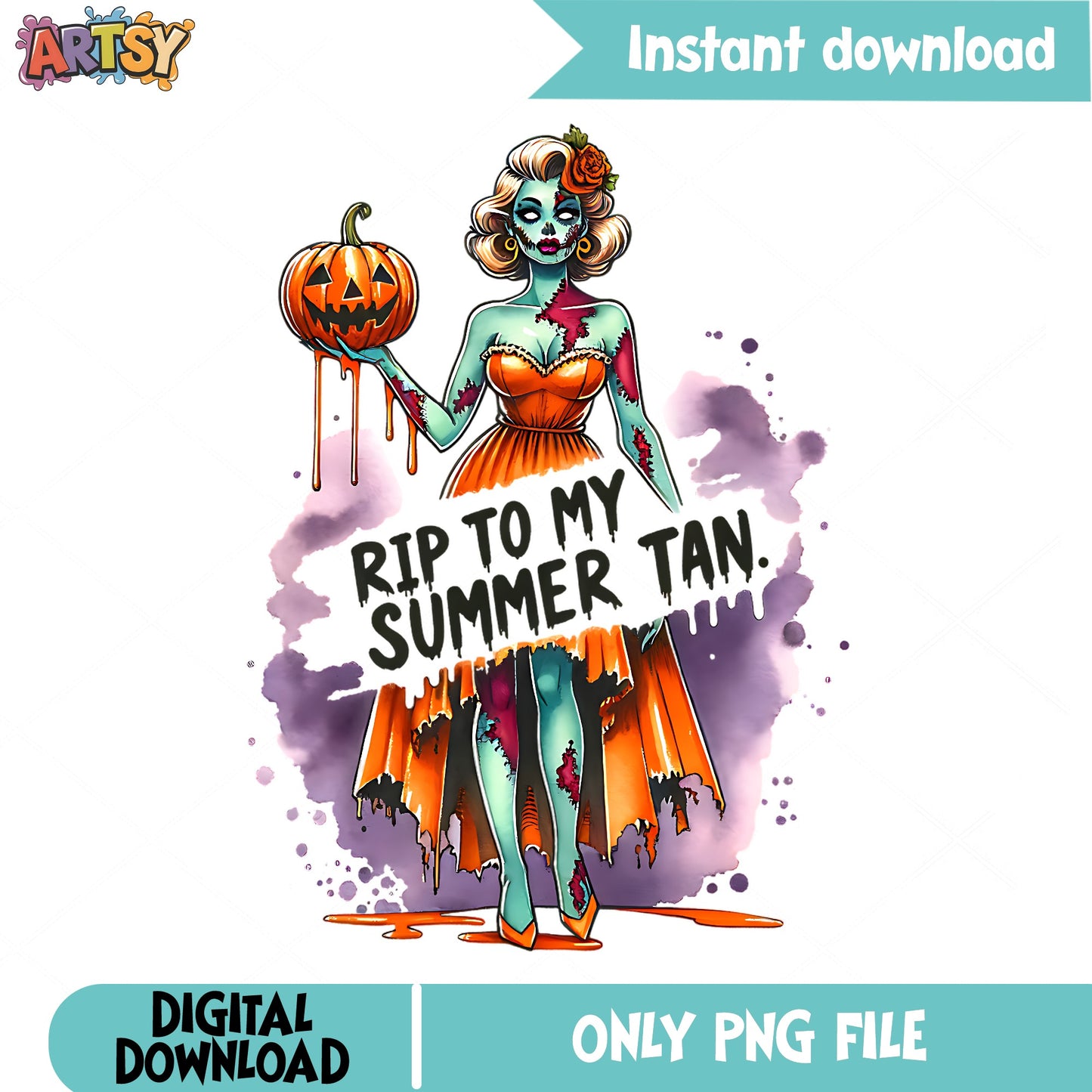 Rip To My Summer Tan Halloween PNG, Zombie Girl PNG, Halloween PNG