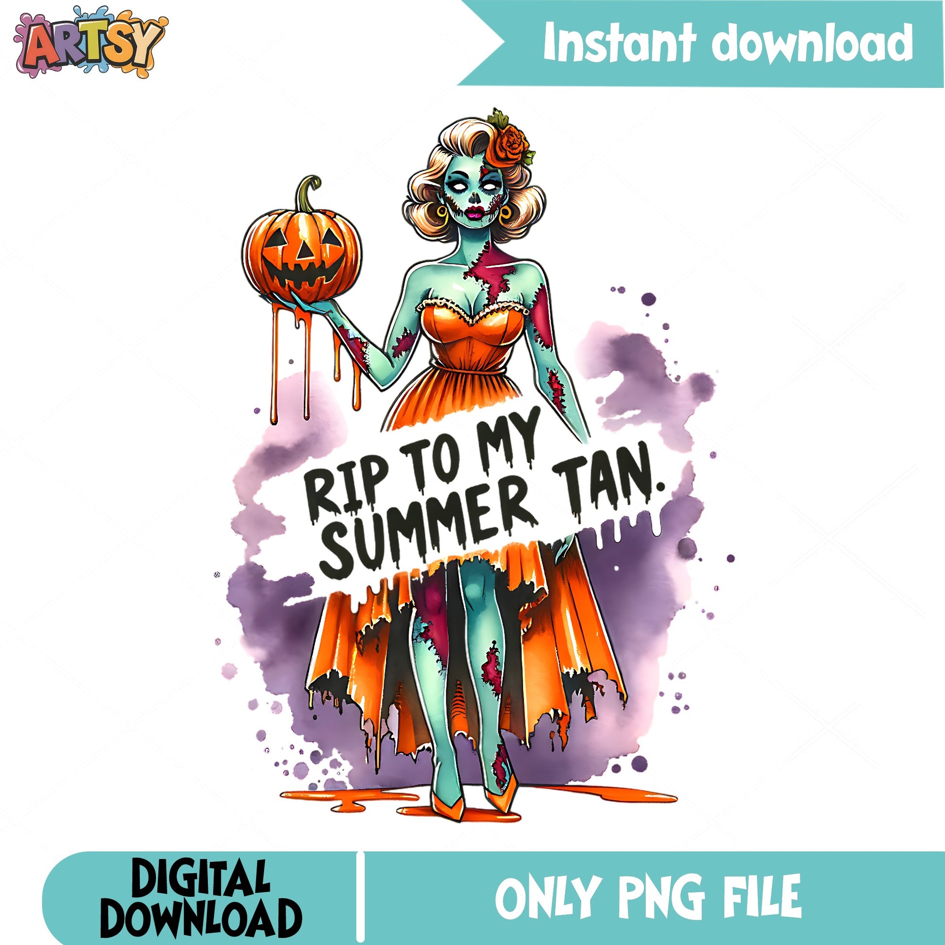 Rip To My Summer Tan Halloween PNG, Zombie Girl PNG, Halloween PNG