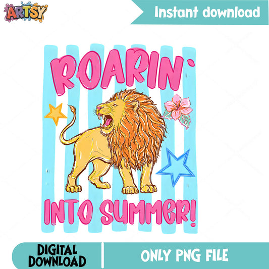 Roarin Into Summer Lion PNG, Summer Vibes PNG, Lion PNG