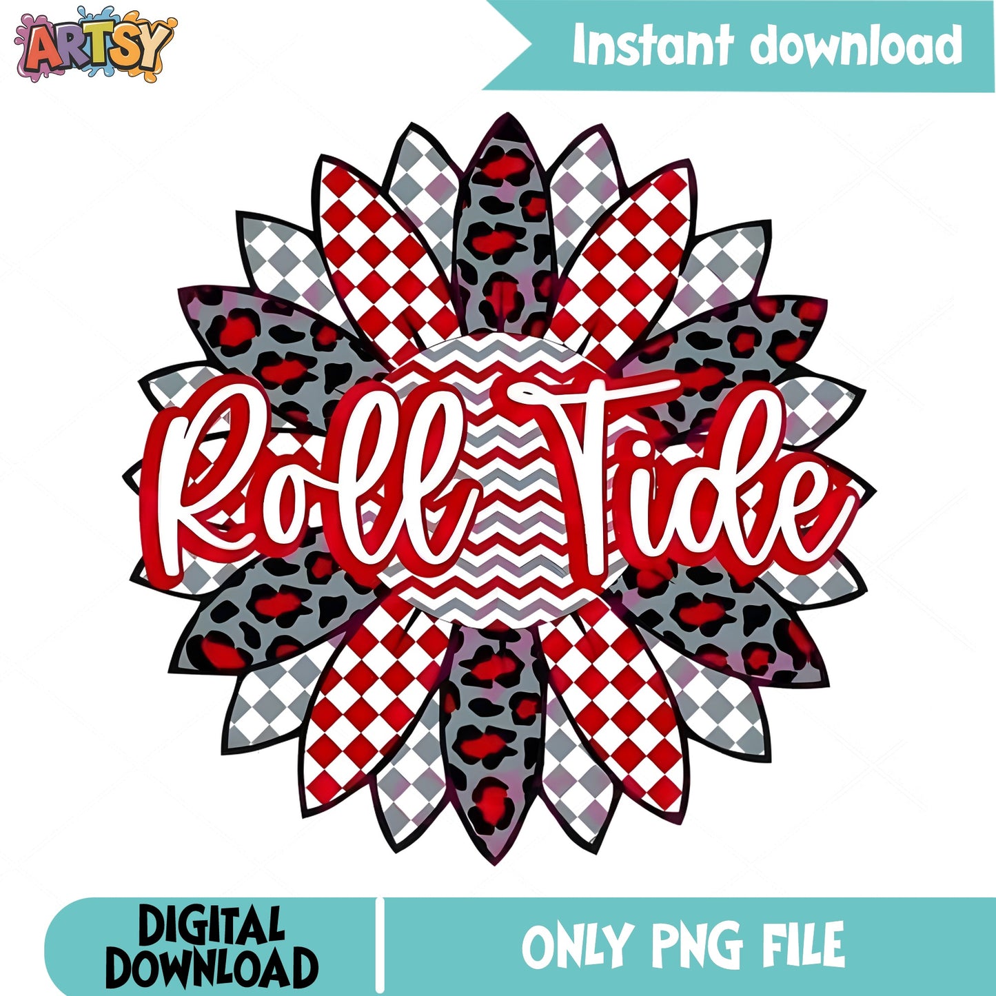 Roll Tide Sunflower PNG, Alabama Football PNG, Leopard Checkered PNG