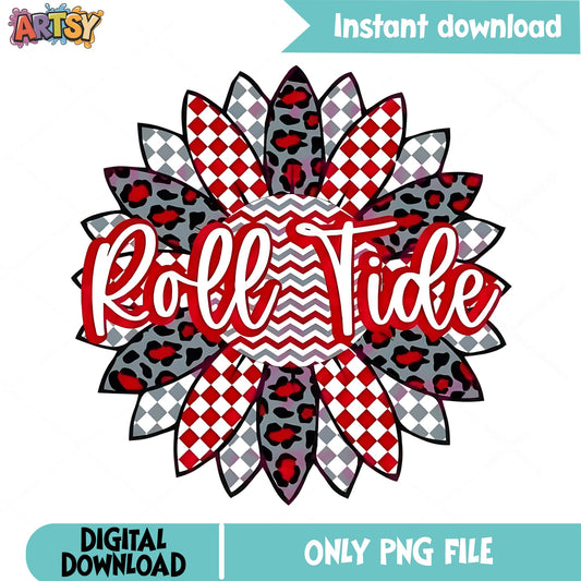 Roll Tide Sunflower PNG, Alabama Football PNG, Leopard Checkered PNG