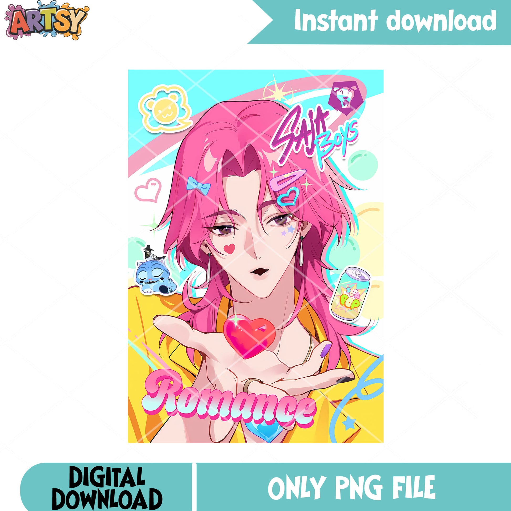 Romance soda drink png, romance kpop demon hunters png, saja boys png