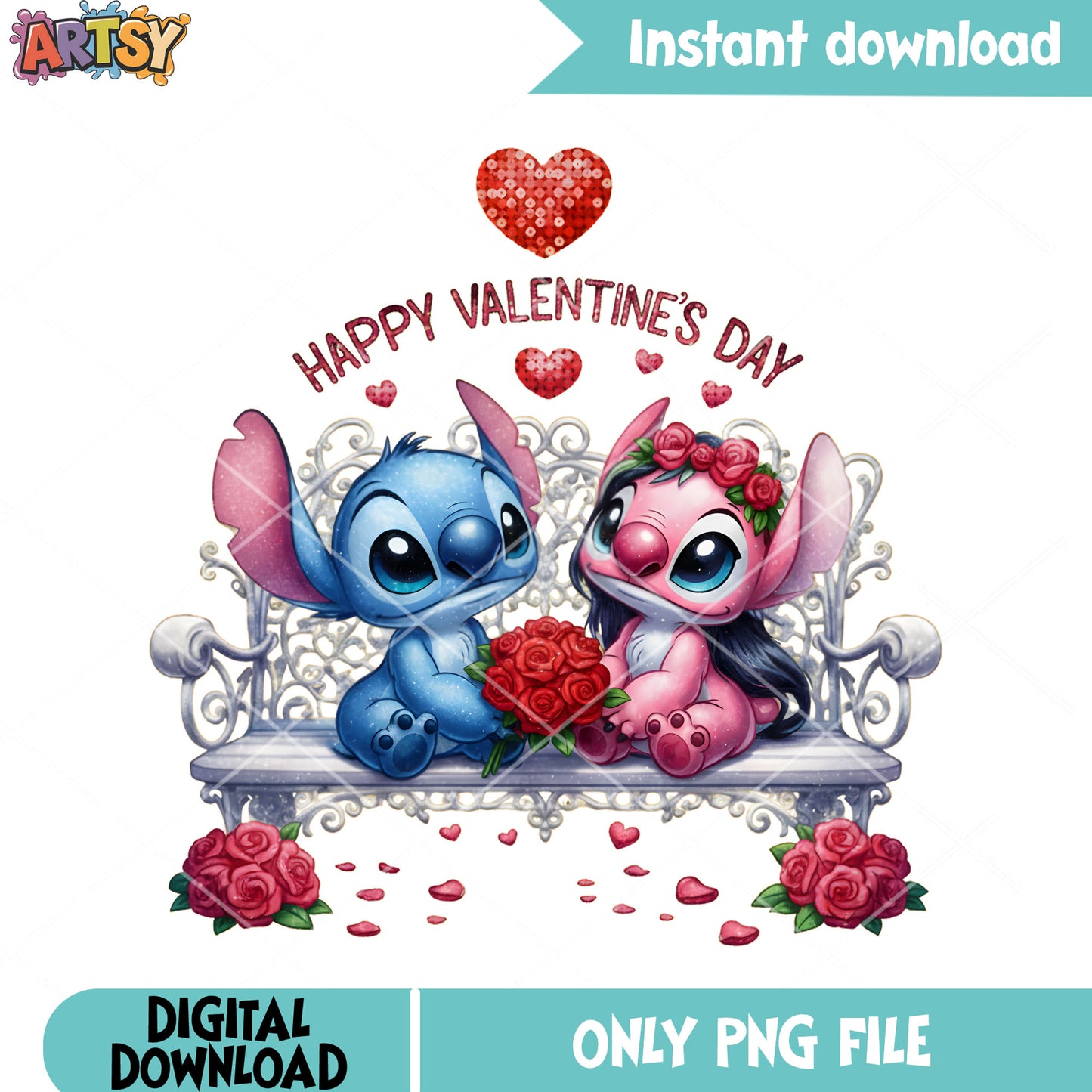 Rose gifts for angel valentine stitch png, love gifts png, valentine png