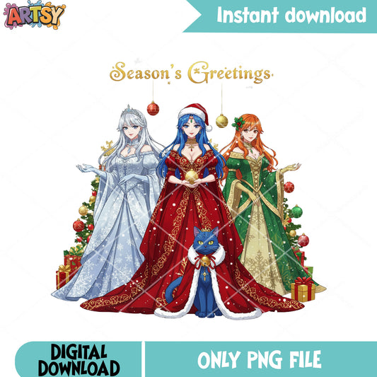 Royal kpop huntrix team png, kpop demon hunters cat png, christmas png