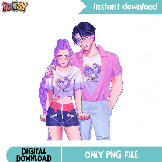 Rumi Jinu wearing kpop tshirts png, couple rujinu png, anime png