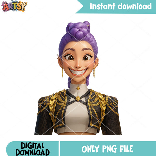 Rumi anime kpop poster png, rumi smile png, poster 3d rumi png