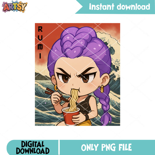 Rumi chibi eat ramyeon png, rumi huntrix png, kpop demon hunter png