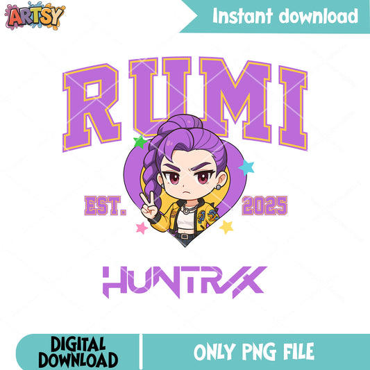 Rumi chibi huntrix est png, huntrix band png, kpop demon hunters png