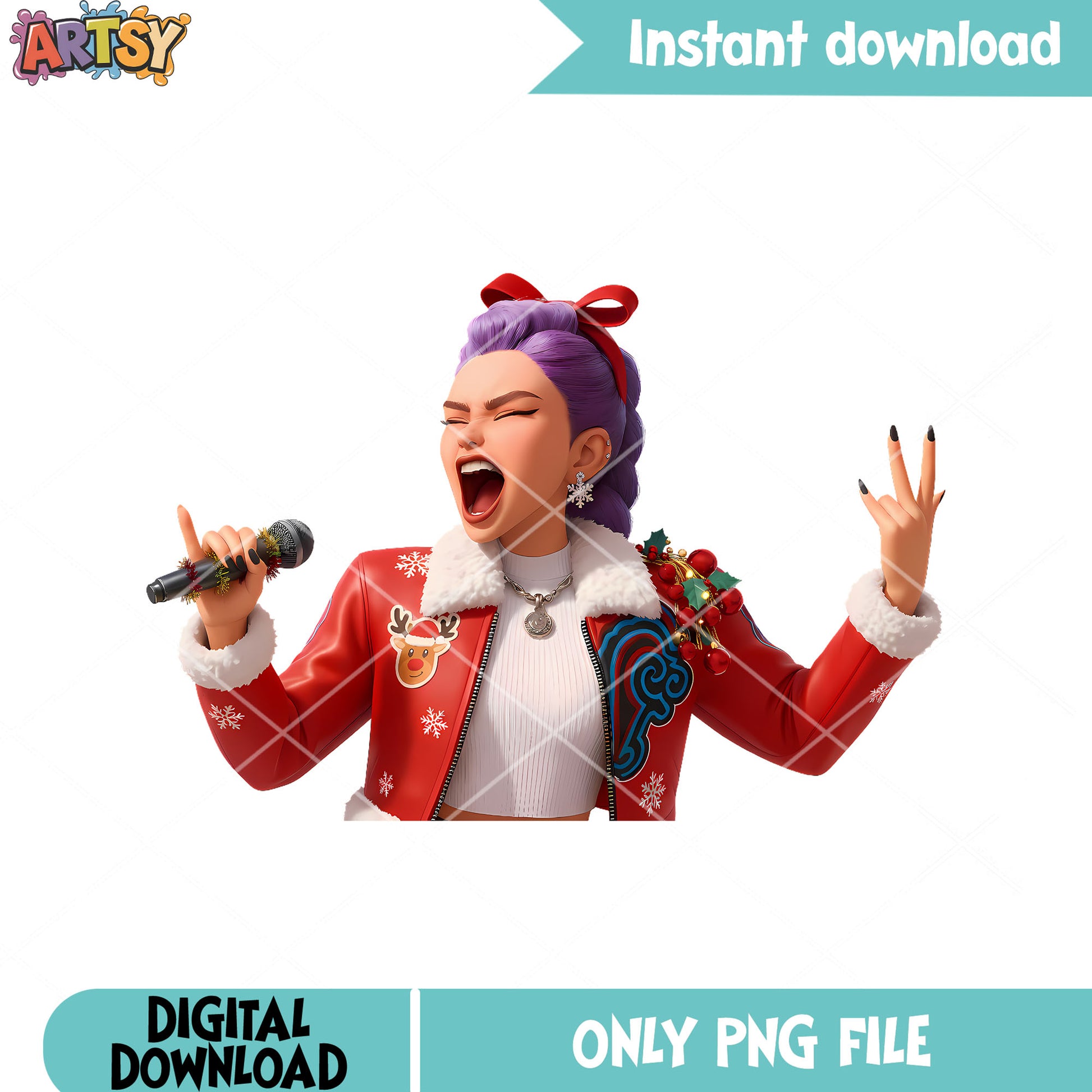 Rumi christmas leather jacket png, kpop demon hunters png, huntrix png