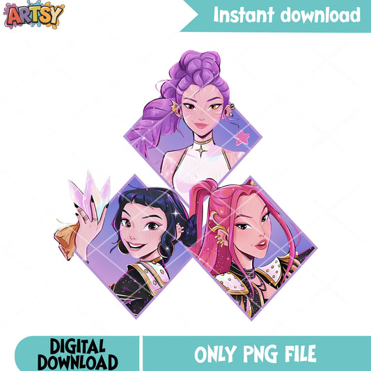 Rumi huntrix kpop demon png, mira huntrix png, zoey huntrix png
