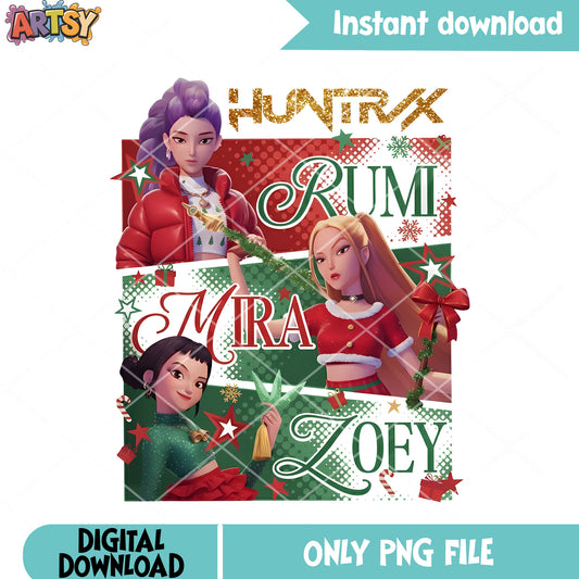 Rumi mira zoey noel festive png, kpop demon hunters png, huntrix png