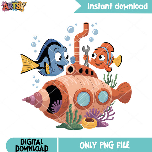 Rust submarine disney nemo png, nemo dory png, dory disney png