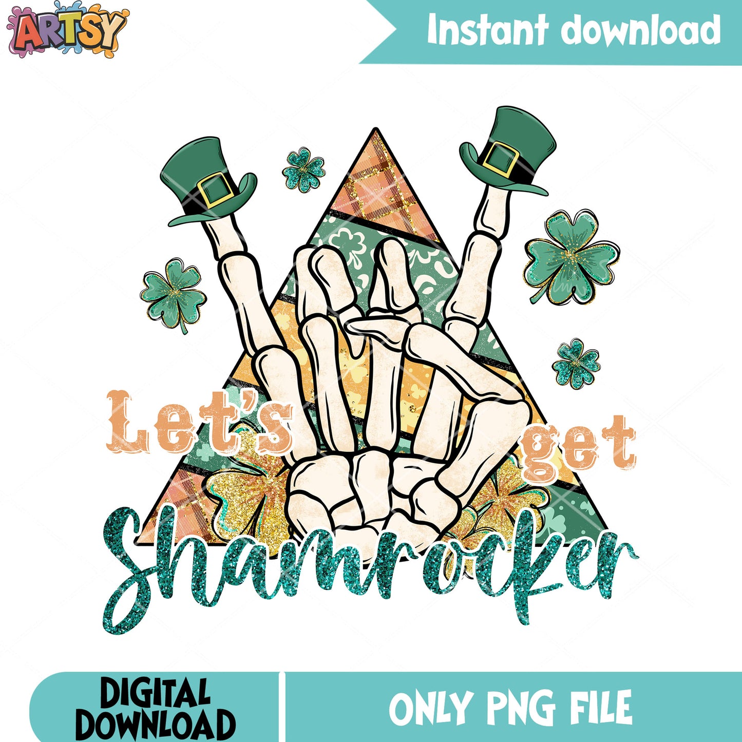 SKeleton hand patrick png, patricks shamrocker png, four leaf clover png