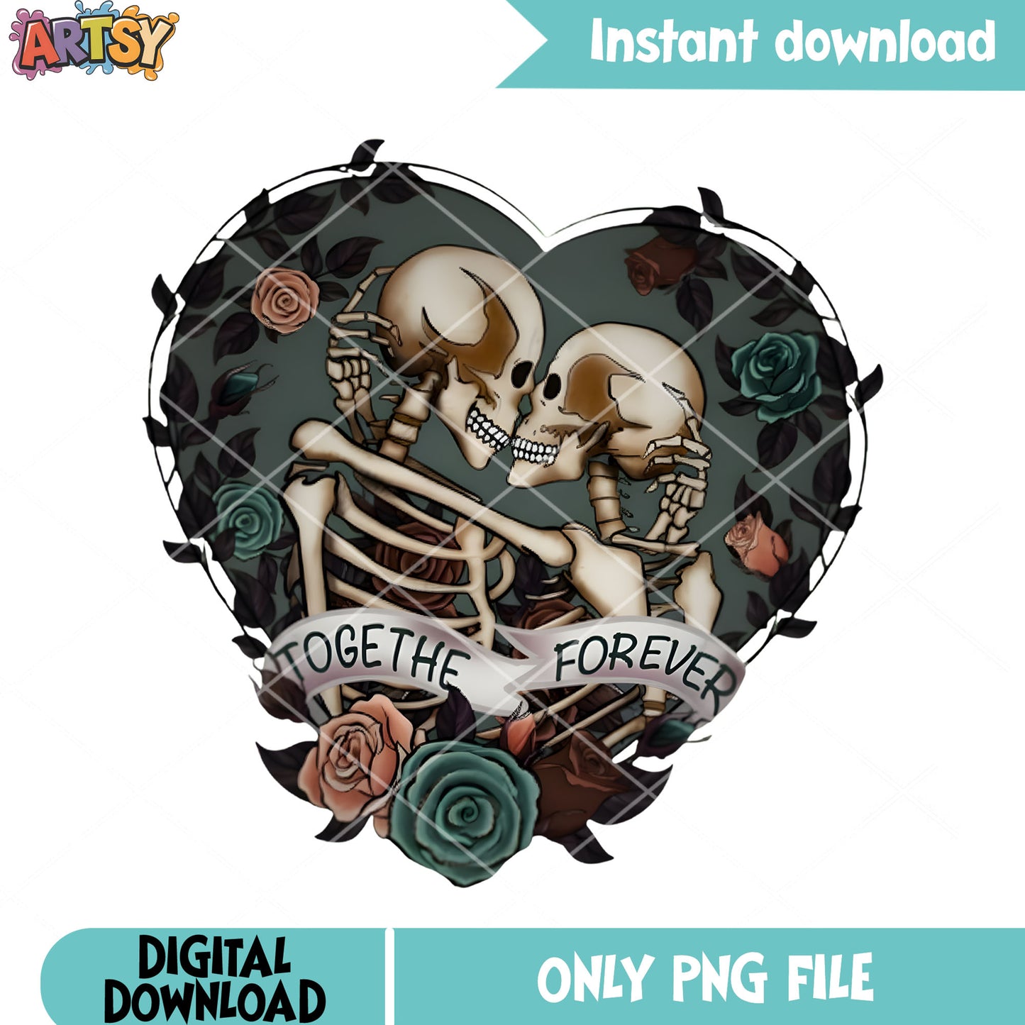SKeleton love together forever png, skeleton png, valentine vibes png