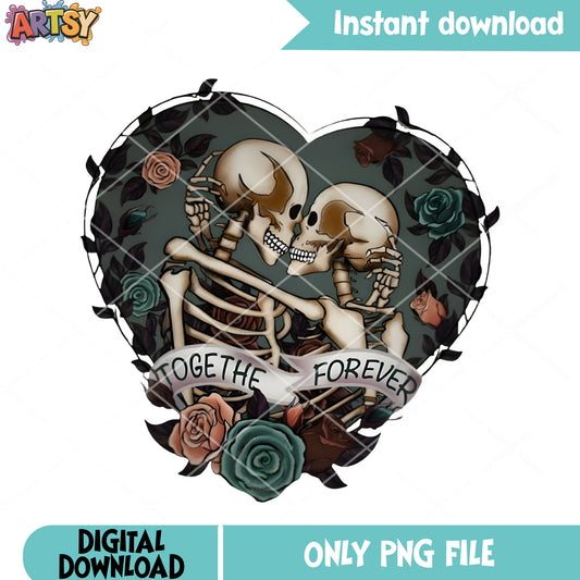SKeleton love together forever png, skeleton png, valentine vibes png