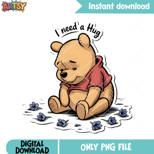 Sad pooh need a hug png, classic pooh png,​ winnie the pooh png