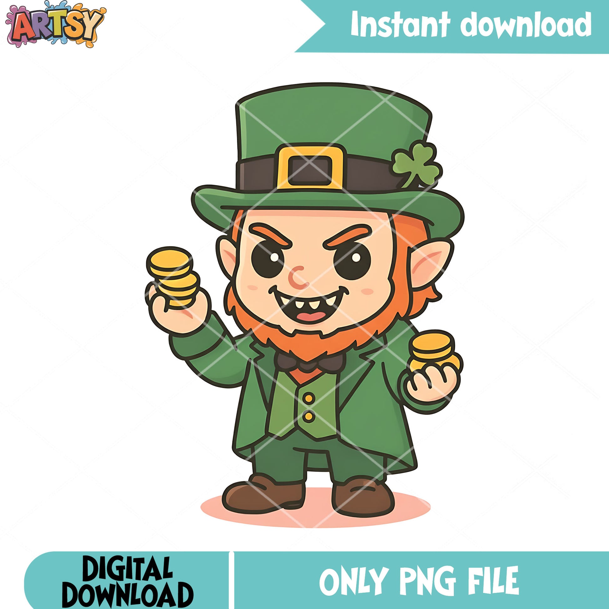 Saint patrick day png, four clover leaves png, leprechaun png