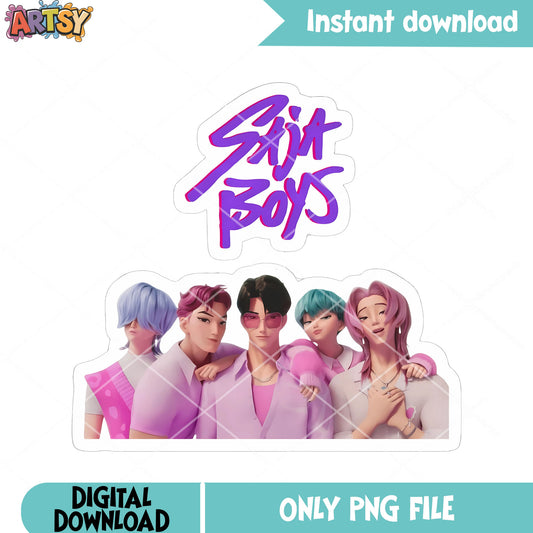 Saja boys 3d kpop png, 3d saja poster png, members saja 3d png