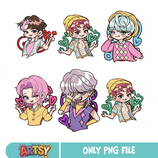 Saja boys chibi png bundle, saja boys band png, kpop hunters png