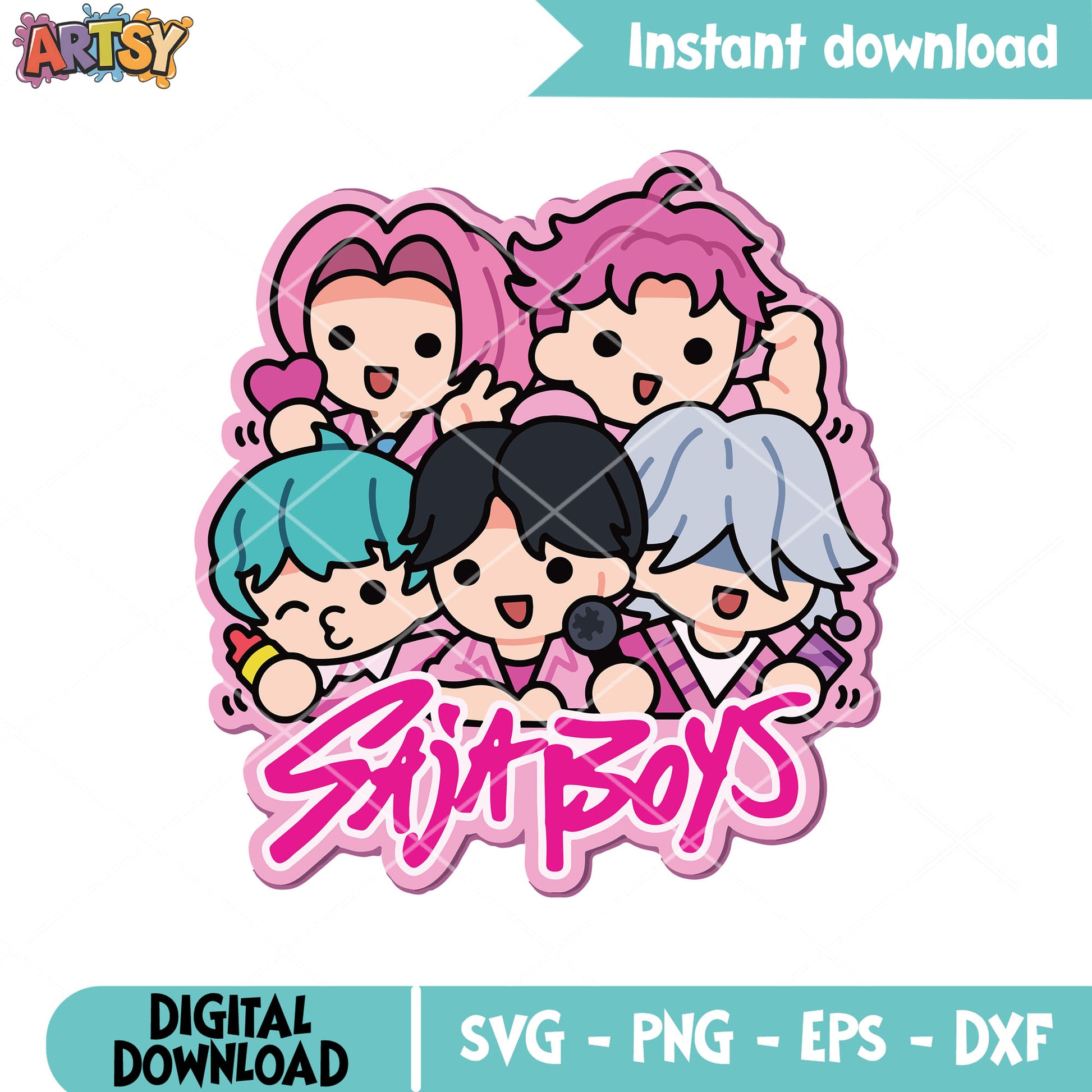 Saja boys chibi sticker svg, pink saja boys svg, saja boys netflix svg