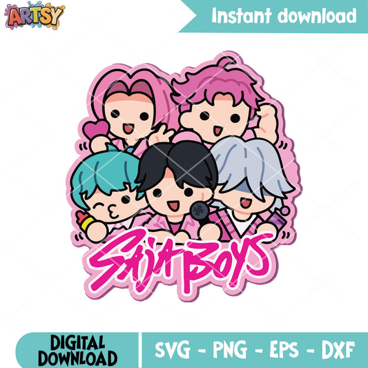 Saja boys chibi sticker svg, pink saja boys svg, saja boys netflix svg