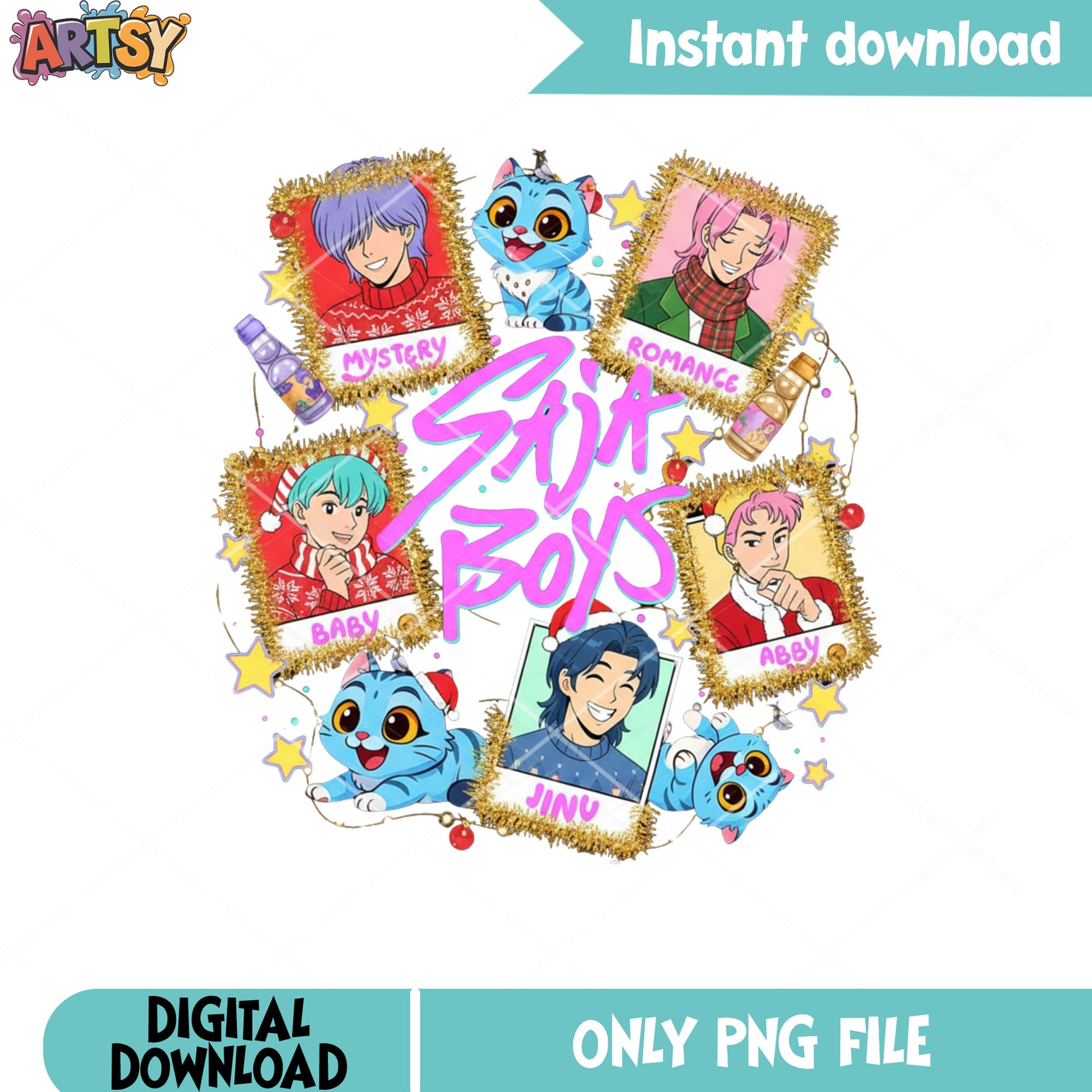 Saja boys derpy cat christmas png, saja boys png, kpop demon hunter png