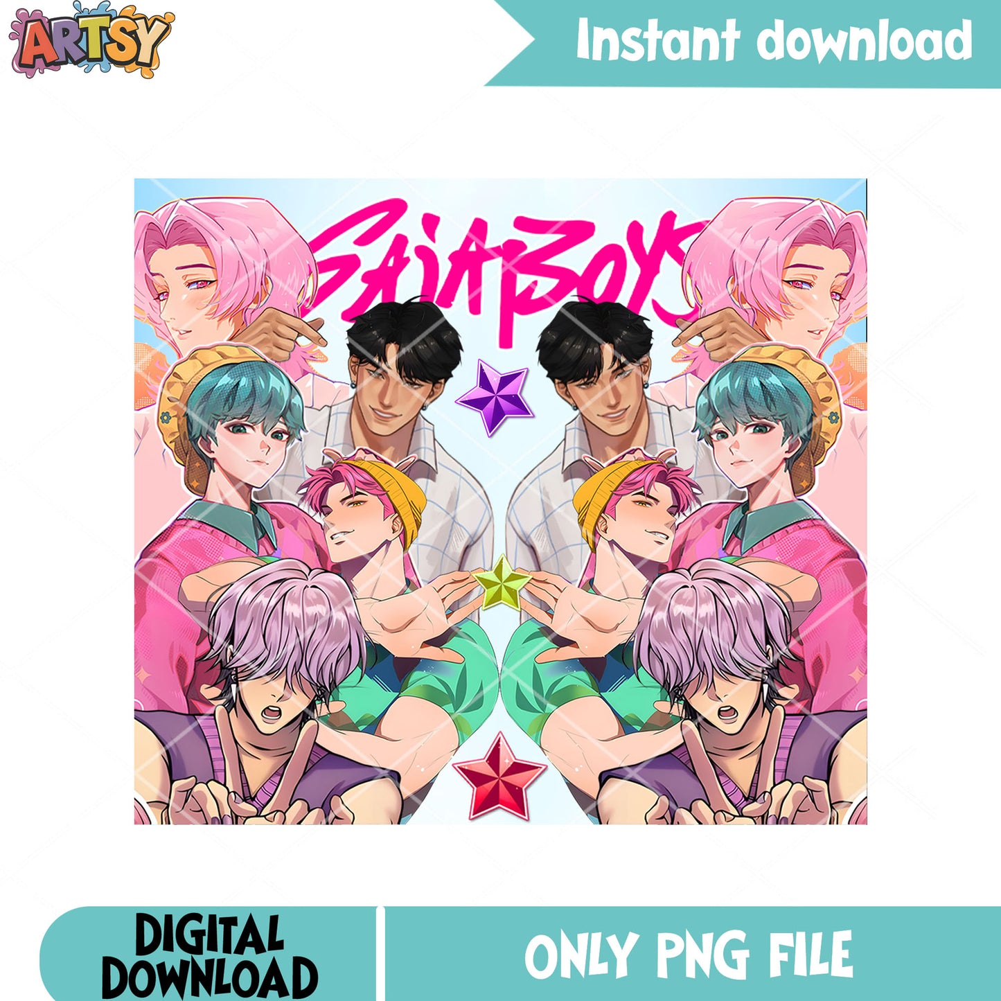 Saja boys kpop anime png, poster saja boys png, anime kpop png