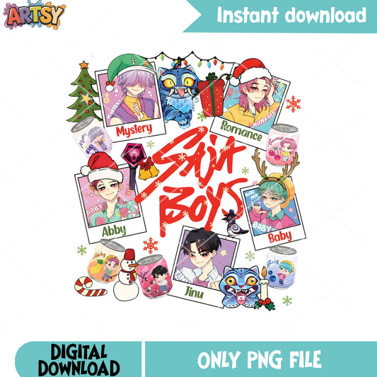 Saja boys snowflake png, strings liight png, christmas tree png