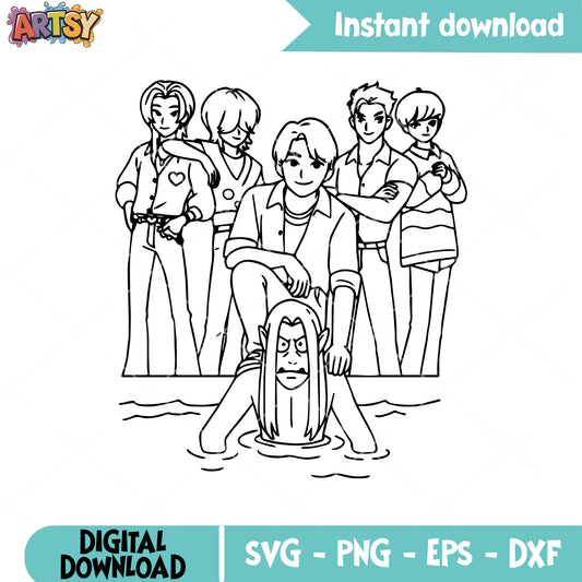 Saja boys with demon svg, saja boys band svg, saja boys outline svg